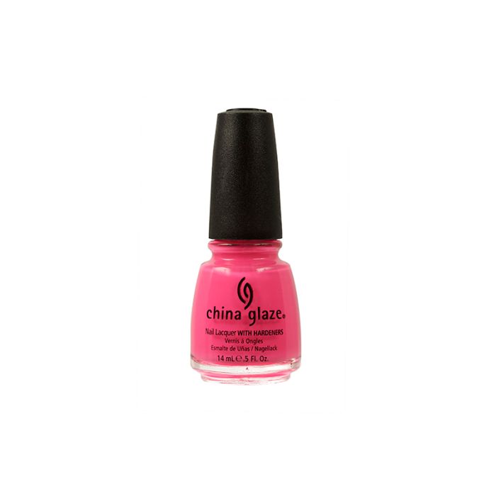 Frontage of a capped 0.5-ounce China Glaze Nail Lacquer glass bottle in Shocking Pink color variant