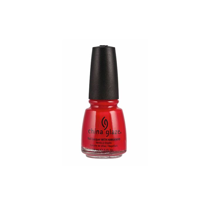 Front view of China Glaze Nail Lacquer Red nail polish bottle with Italian Red color variant