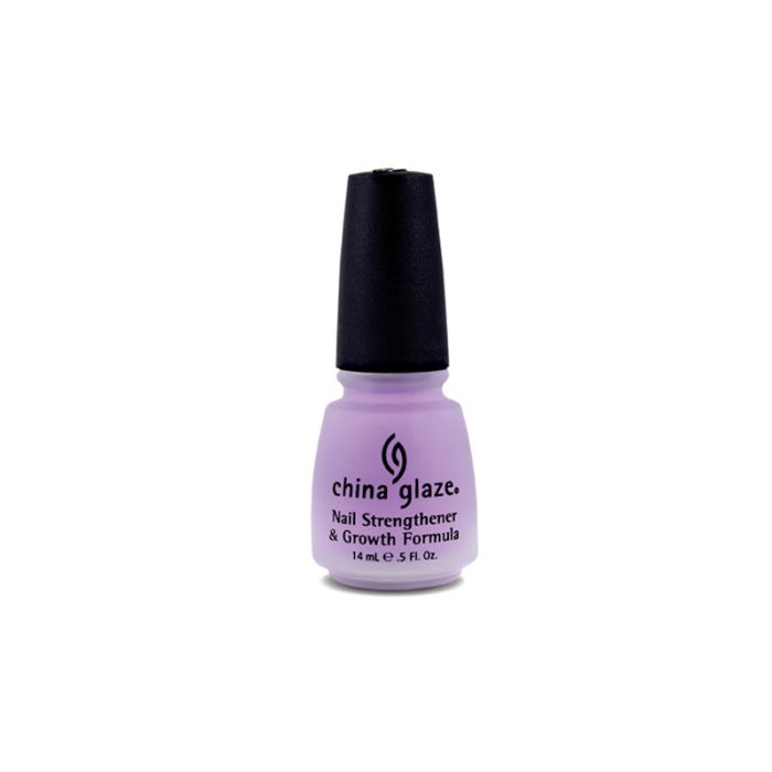 Front view of a Purple bottle of nail strengthener and growth formula in 0.5-ounce size from China Glaze