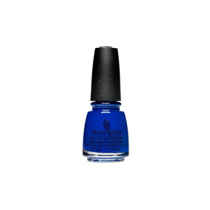 Front view of 0.5-ounce size bottle of a Bright blue bottle of nail polish from China Glaze with Simply Fa-blue-less variant