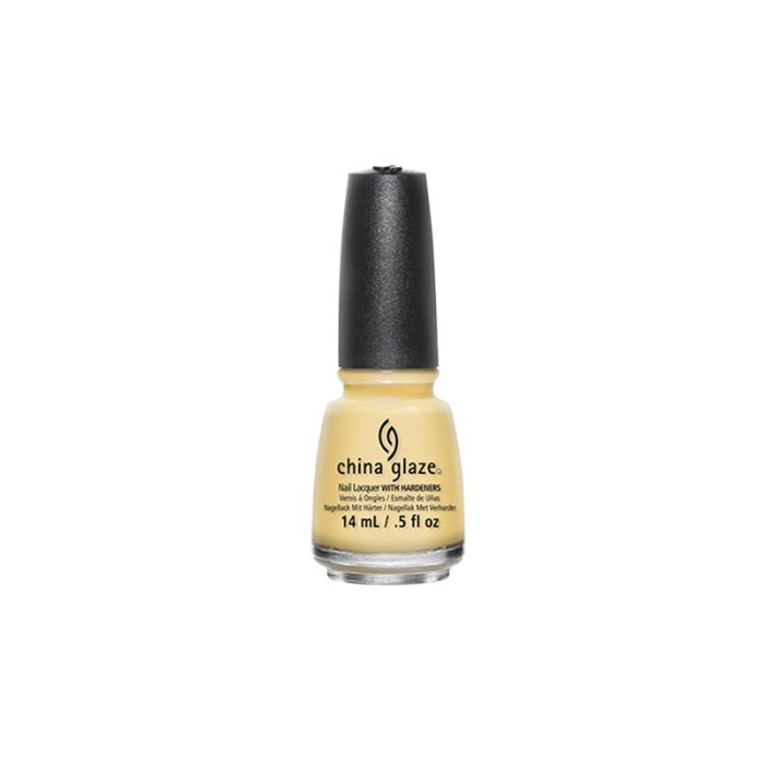 Front view of China Glaze nail polish in Lemon Fizz color shade with printed label text