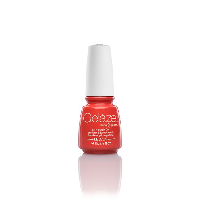 0.5-ounce capped China Glaze -Gelaze, Coral Star nail polish bottle in facing forward position