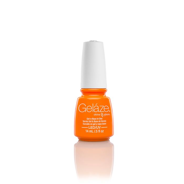 Front view of an orange bottle of Gelaze with Home sweet house music color variation