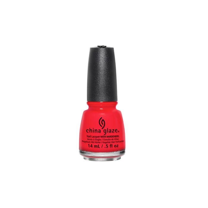 Nail polish bottle from China Glaze with The Heat Is On variant facing forward