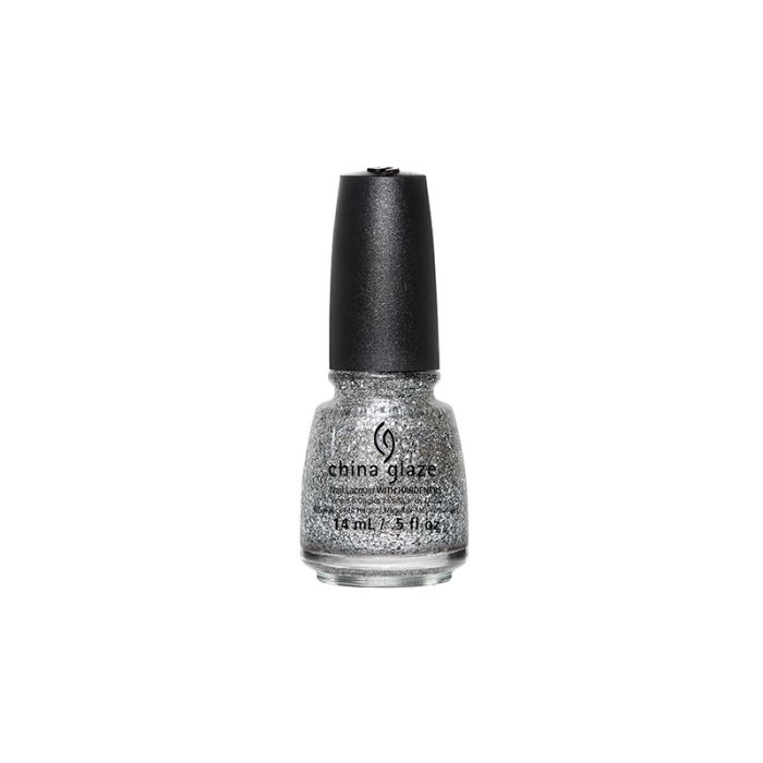 Front view of 0.5-ounce Nail polish bottle with label text from China Glaze in Silver Of Sorts shade