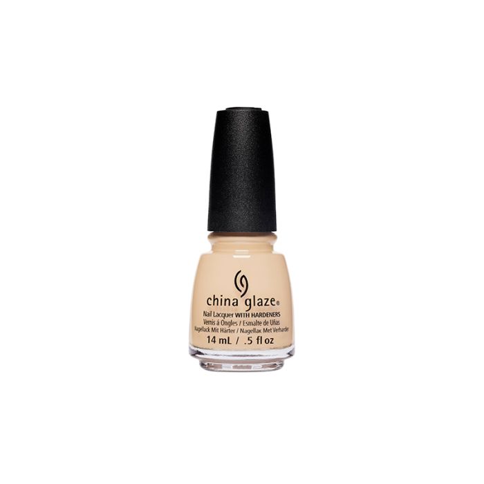 Front view of China Glaze Nail Lacquer in Bourgeois Beige hue capped bottle
