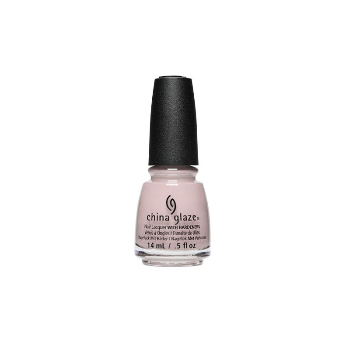 Frontage of an 0.5-ounce Bottle of nail lacquer of China Glaze with text detail in Throwing Suede color variation