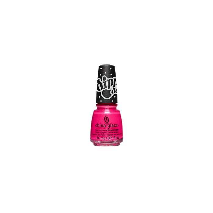 Expanded front view of China Glaze Nail Lacquer capped bottle in Strawberry Chillin color shade