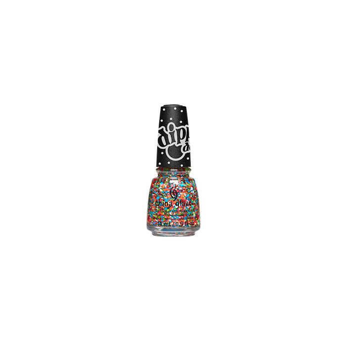 A capped 0.5-ounce nail polish of China Glaze Nail Lacquer, Rainbow Ice color variant