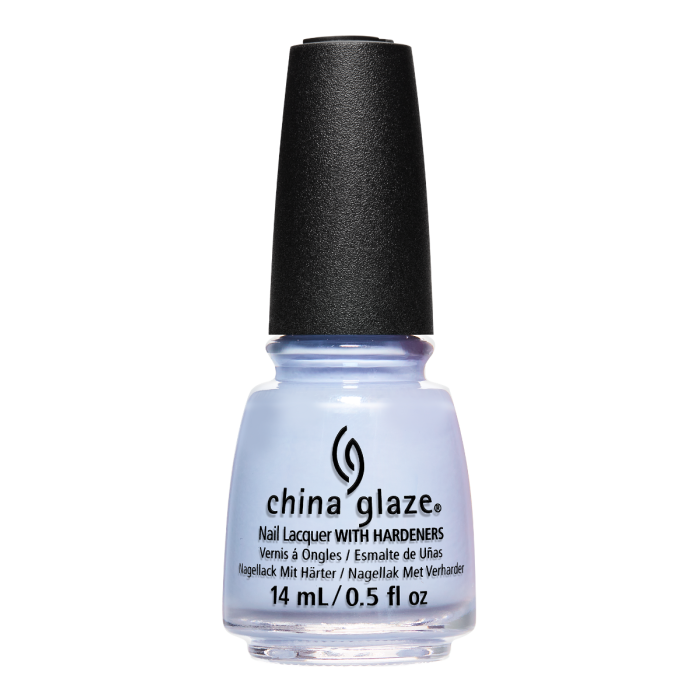 Front view of China Glaze Nail Lacquer, Fields of Lilac with China Glaze black cap.
