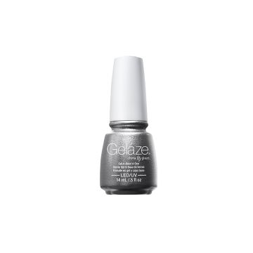 A silver gray color of a nail color in gel bottle in 14ml size from China Glaze - Gelaze with Gossip Over Gimlets shade