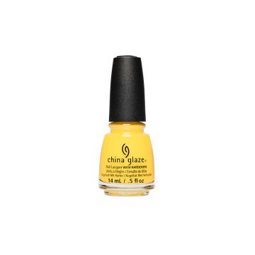 Forward-facing of China Glaze  Yellow nail lacquer bottle in Werk It Honey! color shade