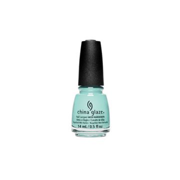 A 0.5-ounce glass container from China Glaze - Live in the mo-mint nail lacquer variant