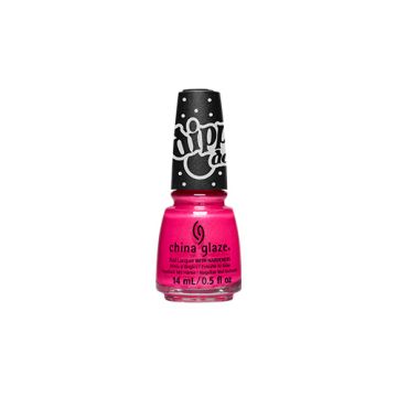 Expanded front view of China Glaze Nail Lacquer capped bottle in Strawberry Chillin color shade
