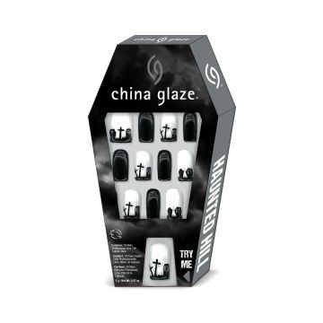 A China Glaze Nail Tips, HAUNTED HILL Black packaging display